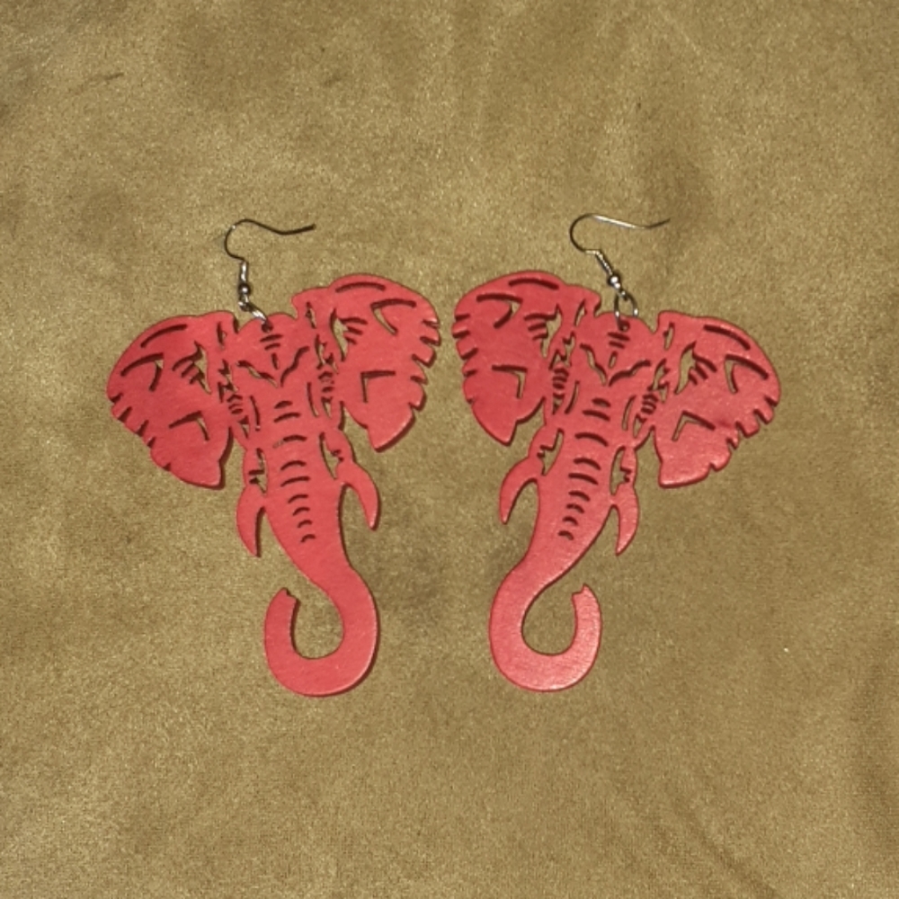 3 inch Red wooden elephant earrings